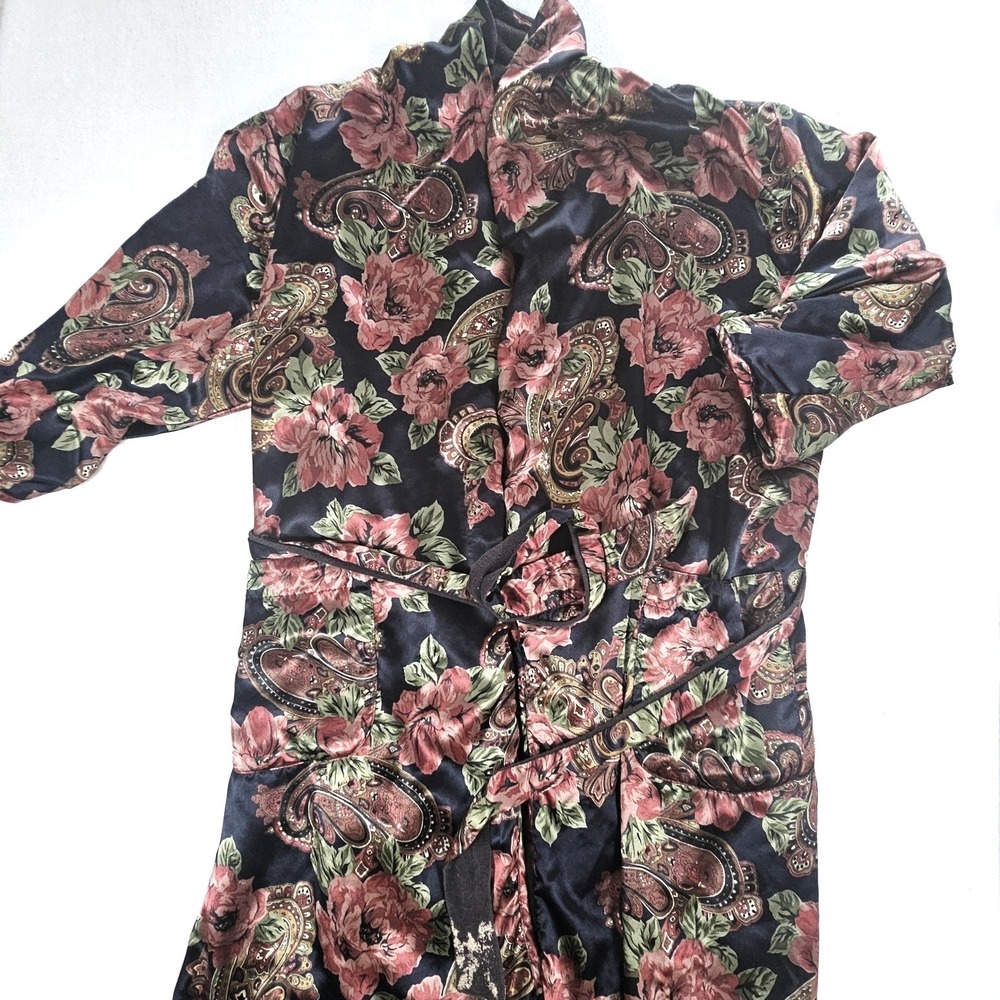 Vintage Victorias Secret Gold Label Satin Terry Lined Floral Paisley Robe OSFA